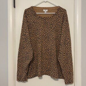 J. Crew #AZ889 Women's Plus L/S Pullover Cheetah Teddie Sweater 3X Brown/Black